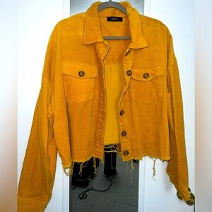 Forever 21 2X Yellow cropped corduroy distressed jacket
